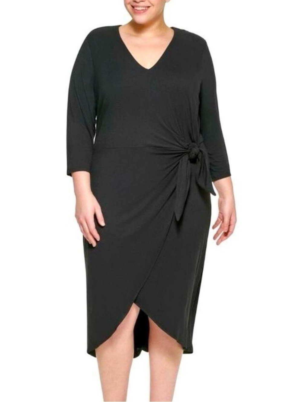 Calvin Klein Black Wrap Sheath Dress with Slit size 14 Party Wardrobe Staple LBD